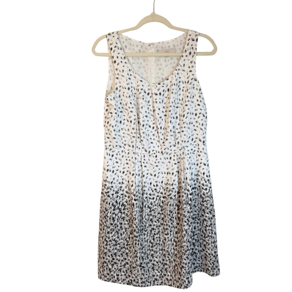 Ann Taylor Loft Dress White 10 Women Sleeveless Ombre Animal Print Fit & Flare